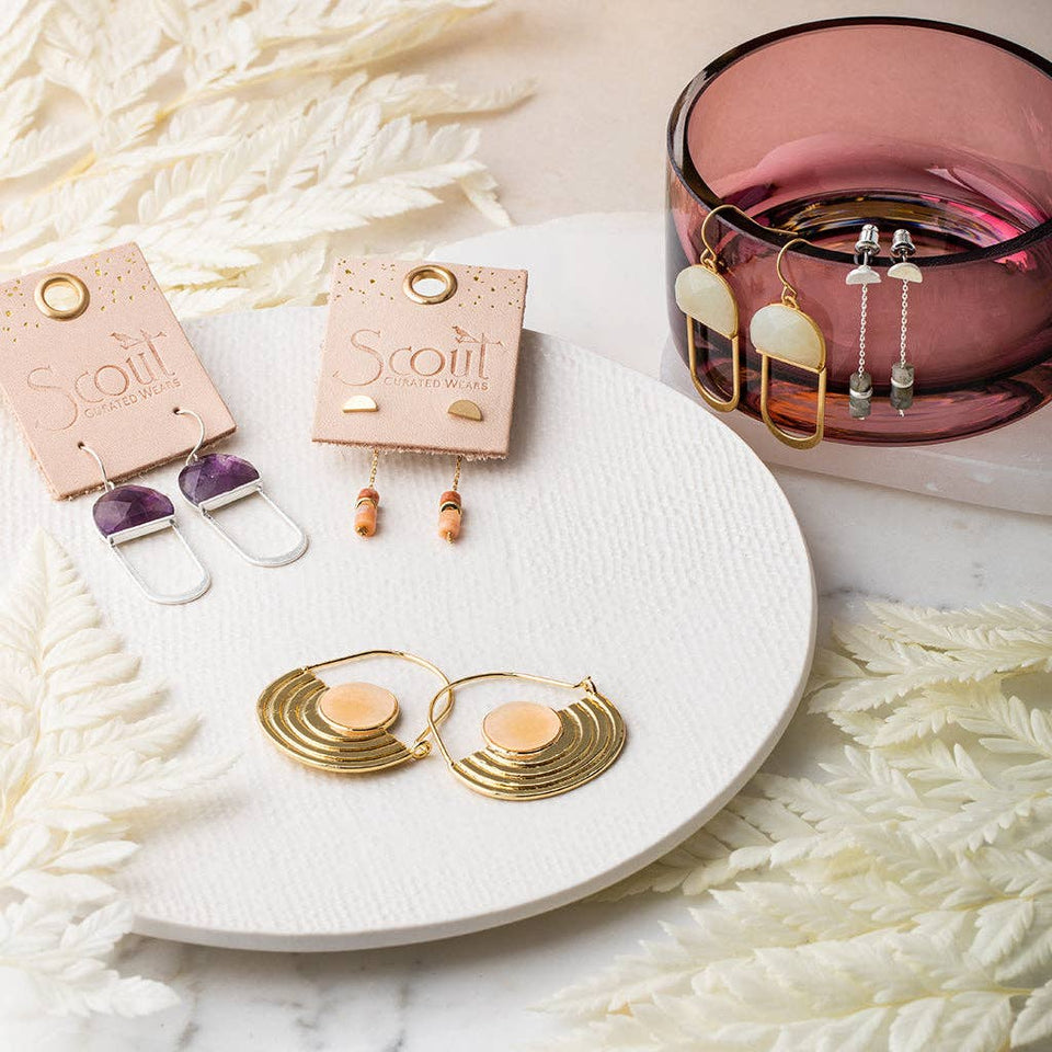 Stone Meteor Thread/Jacket Earring - Dalmatian Jasper/Gold