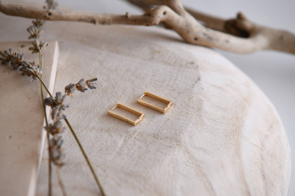 Gold-Plated Stainless-Steel Earrings: Gold Rectangle