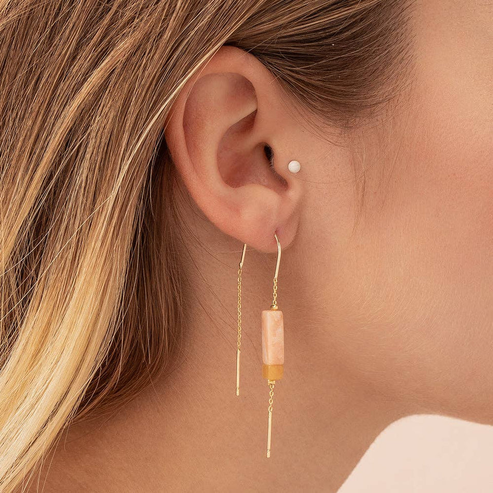 Rectangle Stone Earring - Majestic Jasper/Black/Gold
