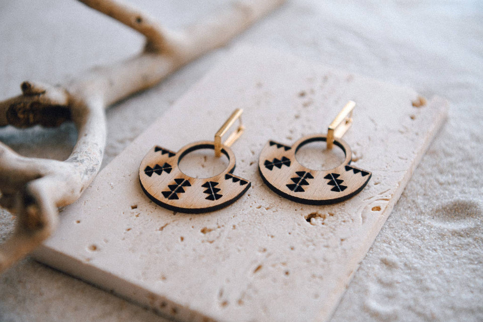 Golden Glow Wood and Gold-Plated Rectangle Earrings: Sunshine
