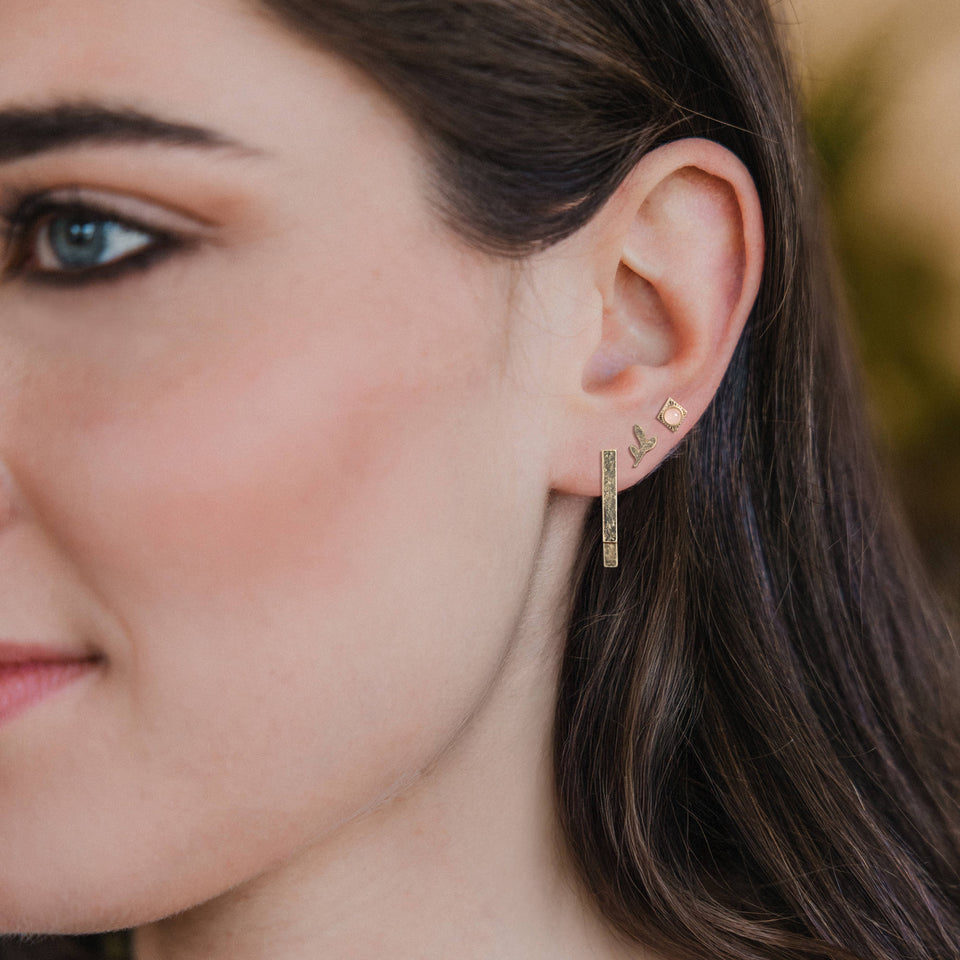 Stud Trio Ear Jacket Set - Leaf/Rose Quartz/Gold