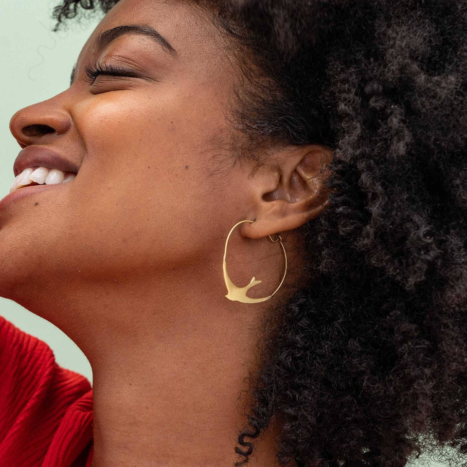 Amelia Circle Bird Hoop Earrings Brass Wholesale