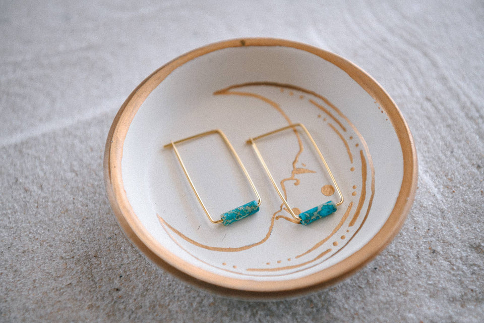 Eventide Rectangular Gold Lightweight Hoops : Dalmation Jasper