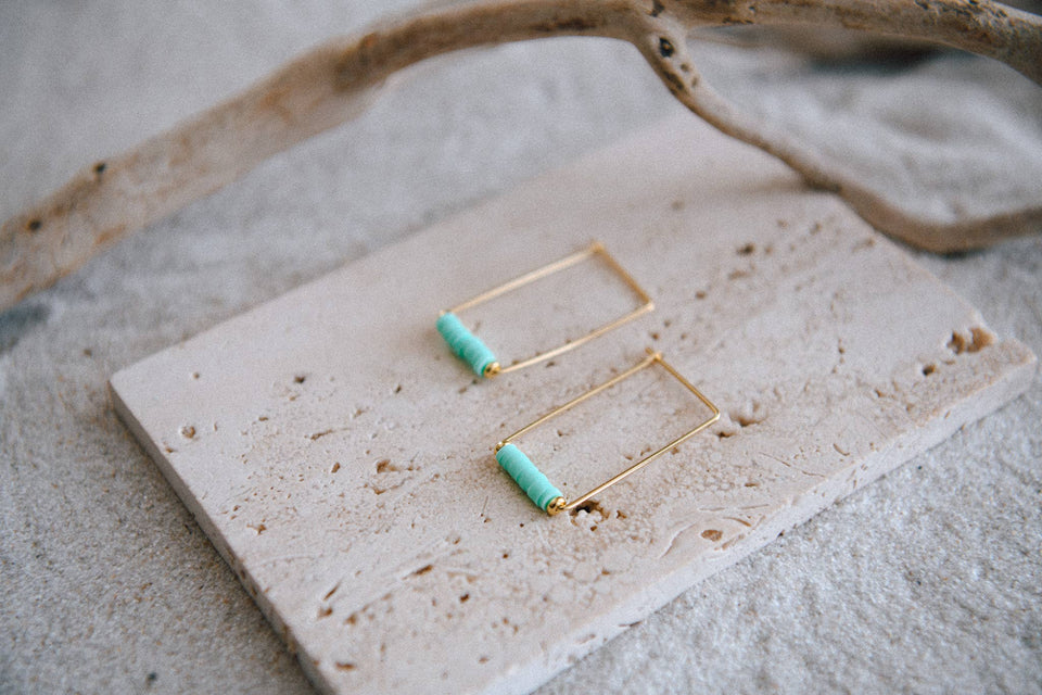 Eventide Rectangular Gold Lightweight Hoops : Dalmation Jasper