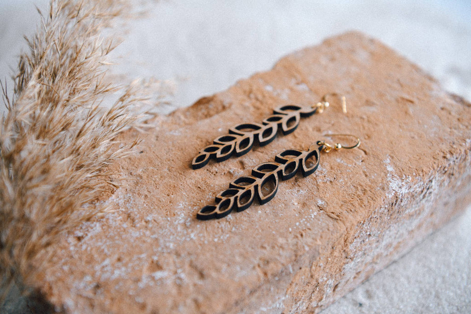 Lightweight Leaf Drop Wood Earrings: Leaf