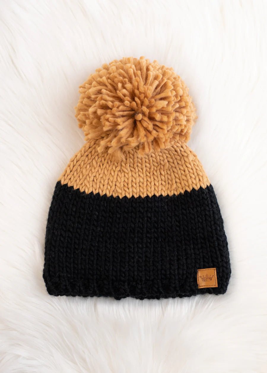 Black & Camel Colorblock Pom Hat | petite shops