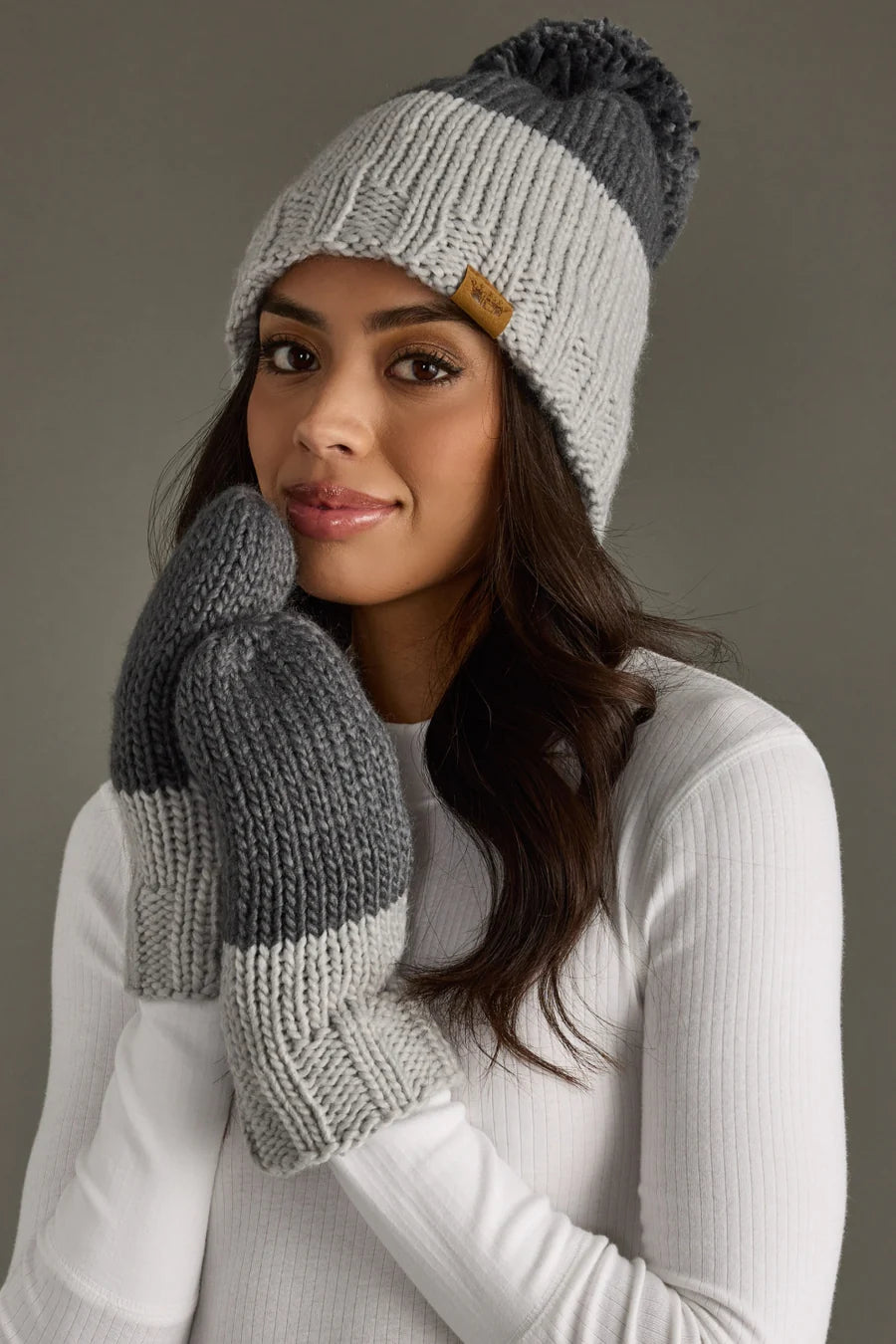 Gray Color Block Mittens