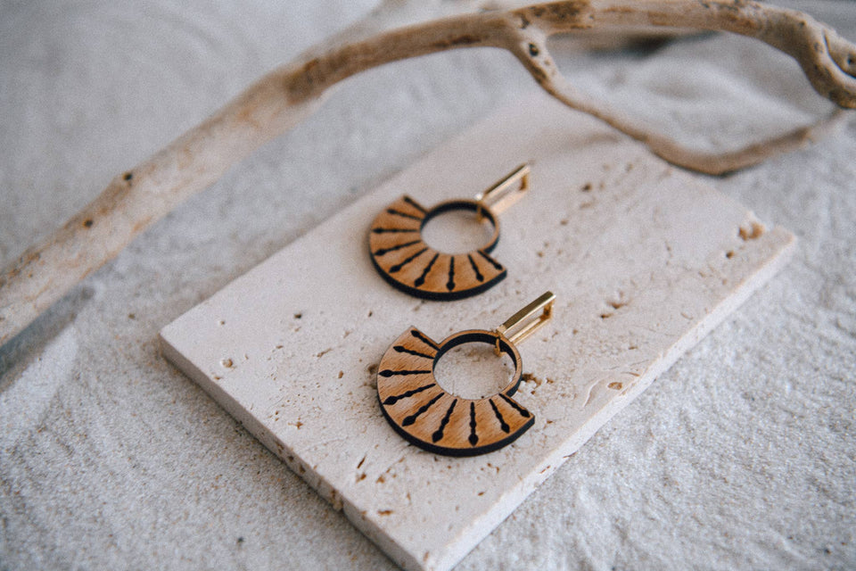 Golden Glow Wood and Gold-Plated Rectangle Earrings: Sunshine