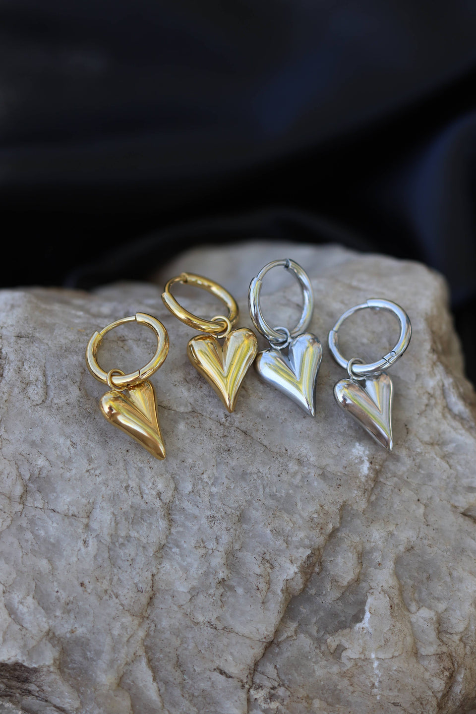 Silver Heart Huggy Earrings (Stainless Steel) 
