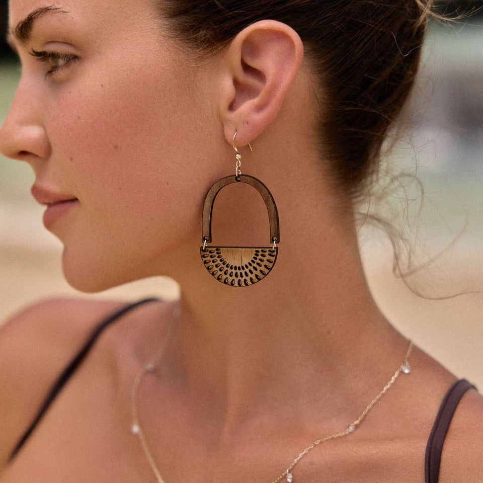 Magical Dawn Engraved Wood Hoop Earrings: Mandala