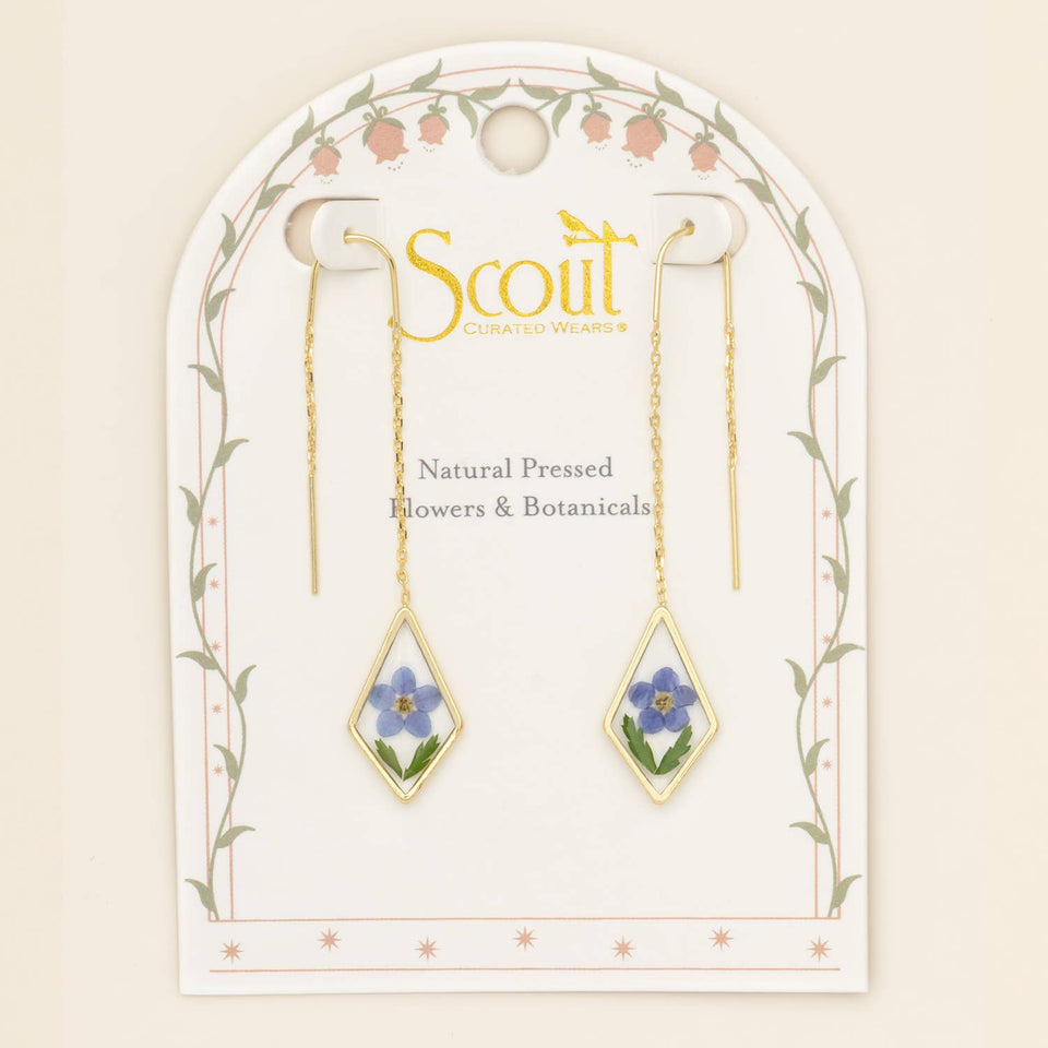 Pressed Flower Thread Earring - Blue Forget Me Not/Gold